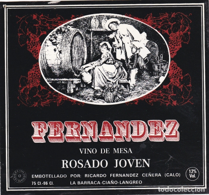 Alte Etiketten: Etiquetas vinos. Fernandez. Vino de mesa. Rosado Joven. Ricardo Fernandez Ce&ntilde;era. Langreo