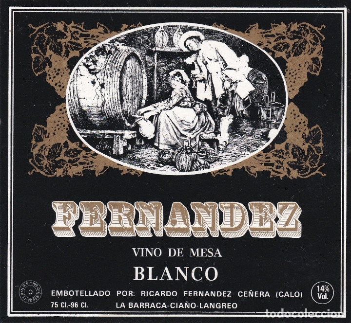 Alte Etiketten: Etiquetas vinos. Fernandez. Vino de mesa. Blanco. Ricardo Fernandez Ce&ntilde;era. Langreo