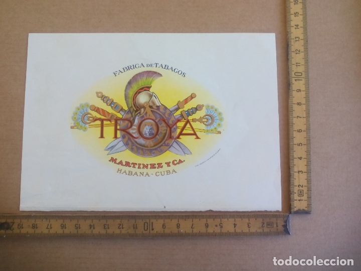 Etiquetas antiguas: TROYA. MARTINEZ Y CA. HABANA CUBA ANTIGUA ETIQUETA DE CAJA DE PUROS CIGARROS Cigar Box Label VITOLA