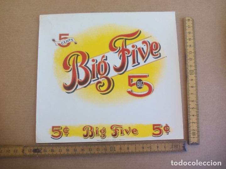 Etiquetas antiguas: BIG FIVE. BIG 5. ANTIGUA ETIQUETA DE CAJA DE PUROS CIGARROS Cigar Box Label VITOLA