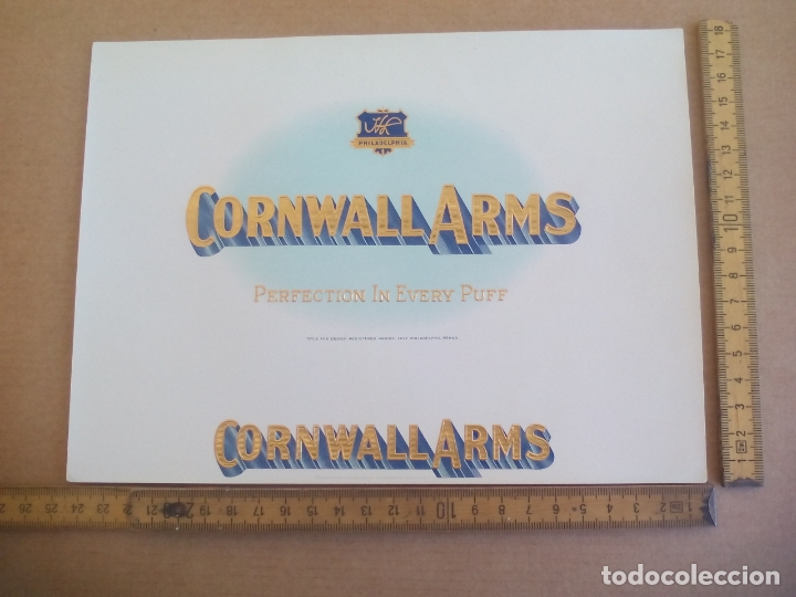 Etiquetas antiguas: CORNWALL ARMS. PHILADELPHIA. ANTIGUA ETIQUETA DE CAJA DE PUROS CIGARROS Cigar Box Label VITOLA