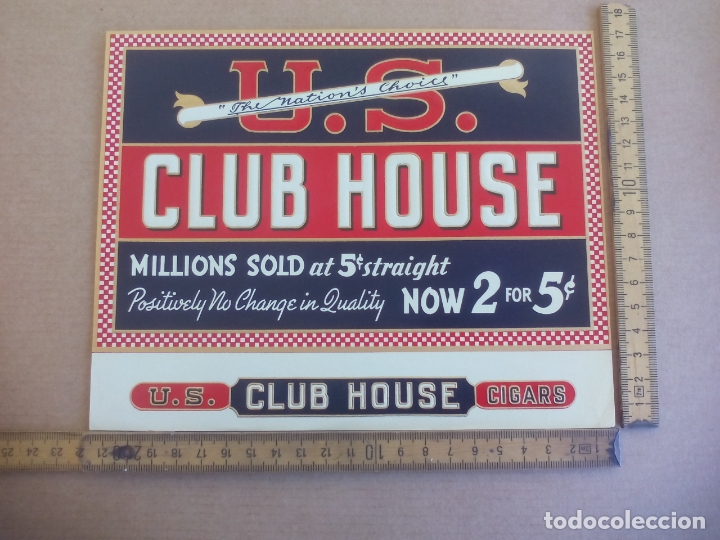 Etiquetas antiguas: CLUB HOUSE. ANTIGUA ETIQUETA DE CAJA DE PUROS CIGARROS Cigar Box Label VITOLA