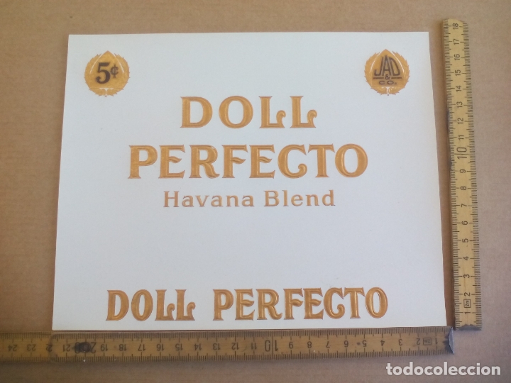 Etiquetas antiguas: DOLL PERFECTO, HAVANA BLEND. ANTIGUA ETIQUETA DE CAJA DE PUROS CIGARROS Cigar Box Label VITOLA