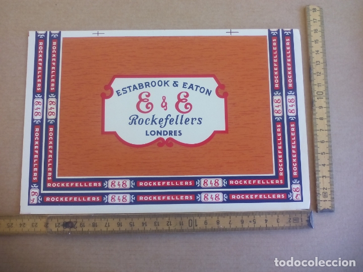Etiquetas antiguas: ESTABROOK & EATON E & E ROCKEFELLES LONDRE ETIQUETA DE CAJA DE PUROS CIGARROS Cigar Box Label VITOLA