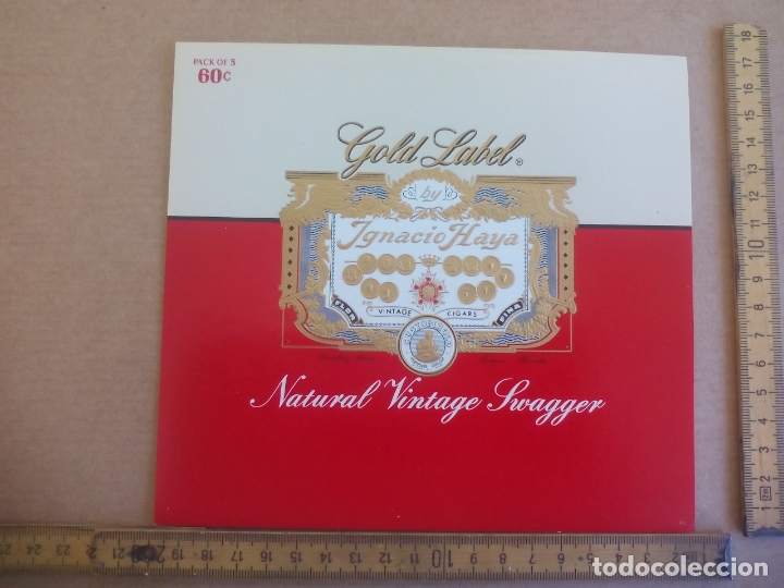 Etiquetas antiguas: GOLD LABEL BY IGNACIO HAYA. ANTIGUA ETIQUETA DE CAJA DE PUROS CIGARROS Cigar Box Label VITOLA