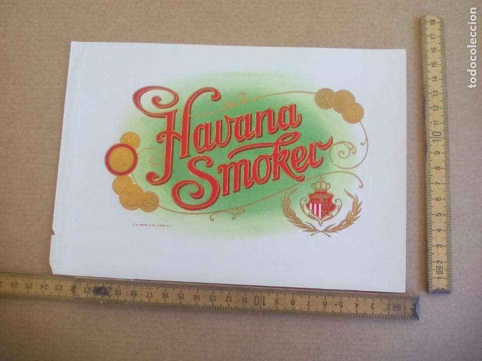 Etiquetas antiguas: HAVANA SMOKER. ANTIGUA ETIQUETA DE CAJA DE PUROS CIGARROS Cigar Box Label VITOLA