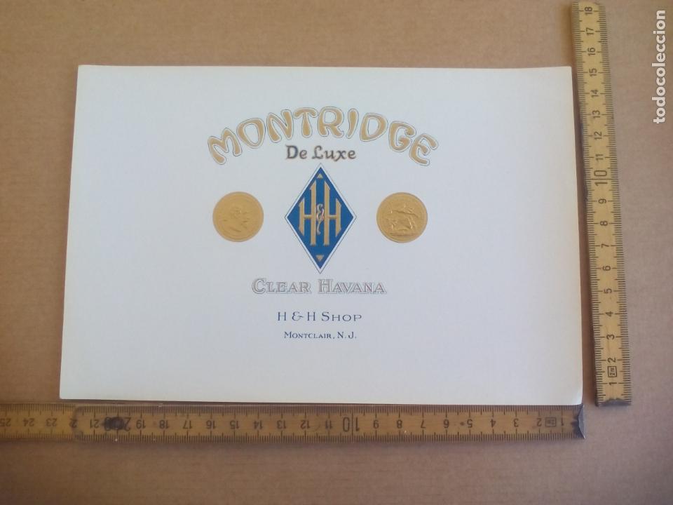 Etiquetas antiguas: MONTRIDGE DE LUXE H&H CLEAR HAVANA ANTIGUA ETIQUETA DE CAJA DE PUROS CIGARROS Cigar Box Label VITOLA