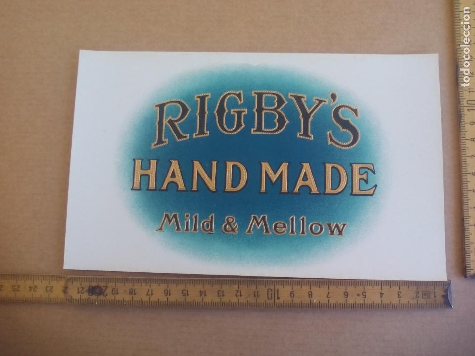 Etiquetas antiguas: RIGBY'S HAND MADE. MILD & MELLOW. ANTIGUA ETIQUETA DE CAJA DE PUROS CIGARROS Cigar Box Label VITOLA