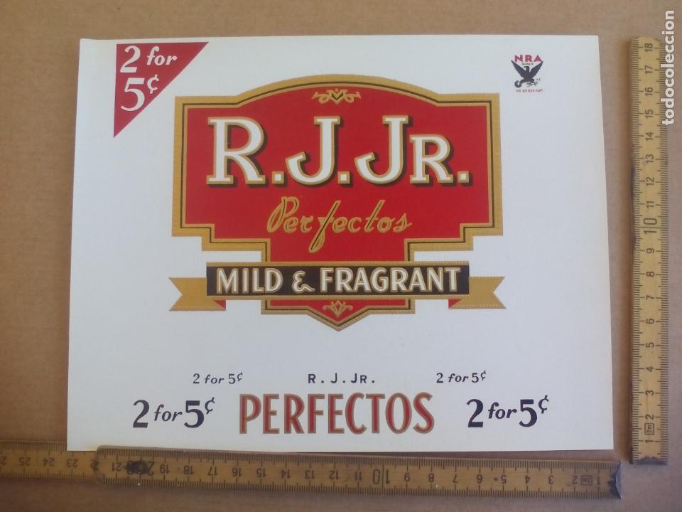 Etiquetas antiguas: R.J.JR. PERFECTOS MILD & FRAGRANT. ETIQUETA DE CAJA DE PUROS CIGARROS Cigar Box Label VITOLA
