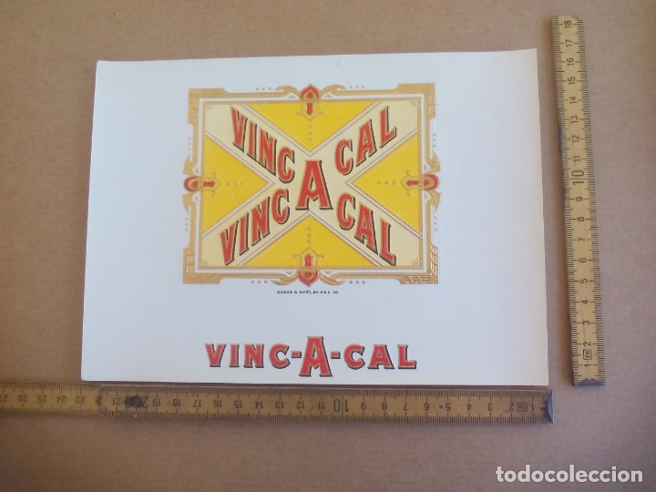 Etiquetas antiguas: VINC-A-CAL. VINCACAL. ETIQUETA DE CAJA DE PUROS CIGARROS Cigar Box Label VITOLA