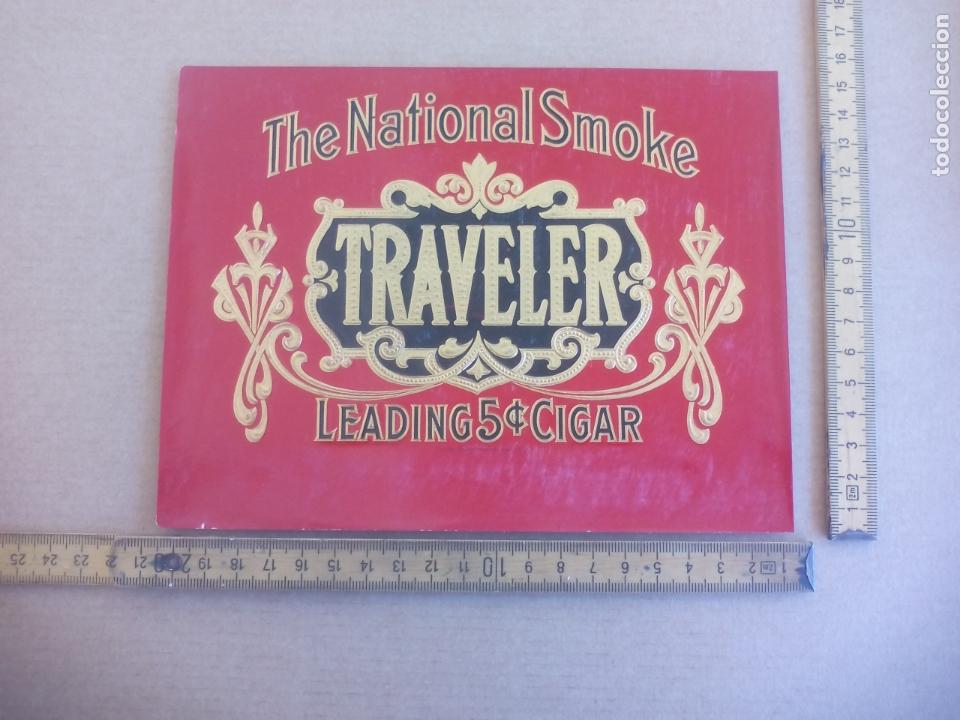 Etiquetas antiguas: TRAVELER THE NATIONAL SMOKE. ANTIGUA ETIQUETA DE CAJA DE PUROS CIGARROS Cigar Box Label VITOLA