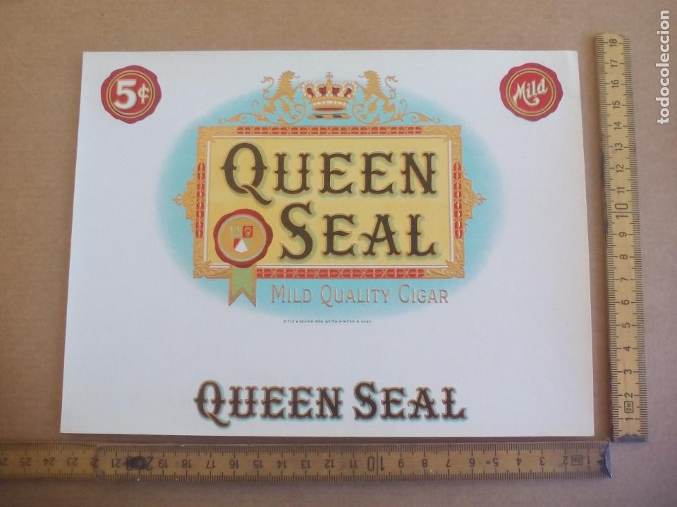 Etiquetas antiguas: QUEEN SEAL. MILD QUALITY CIGAR ANTIGUA ETIQUETA DE CAJA DE PUROS CIGARROS Cigar Box Label VITOLA