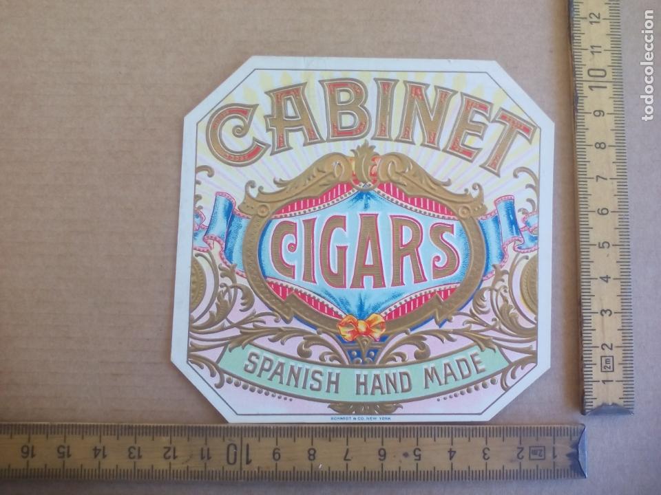 Etiquetas antiguas: CABINET CIGARS SPANISH HAND MADE ANTIGUA ETIQUETA DE CAJA DE PUROS CIGARROS Cigar Box Label VITOLA
