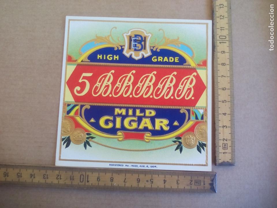 Etiquetas antiguas: 5 B.B.B.B.B. HIGH GRADE MILD CIGAR ANTIGUA ETIQUETA DE CAJA DE PUROS CIGARROS Cigar Box Label VITOLA