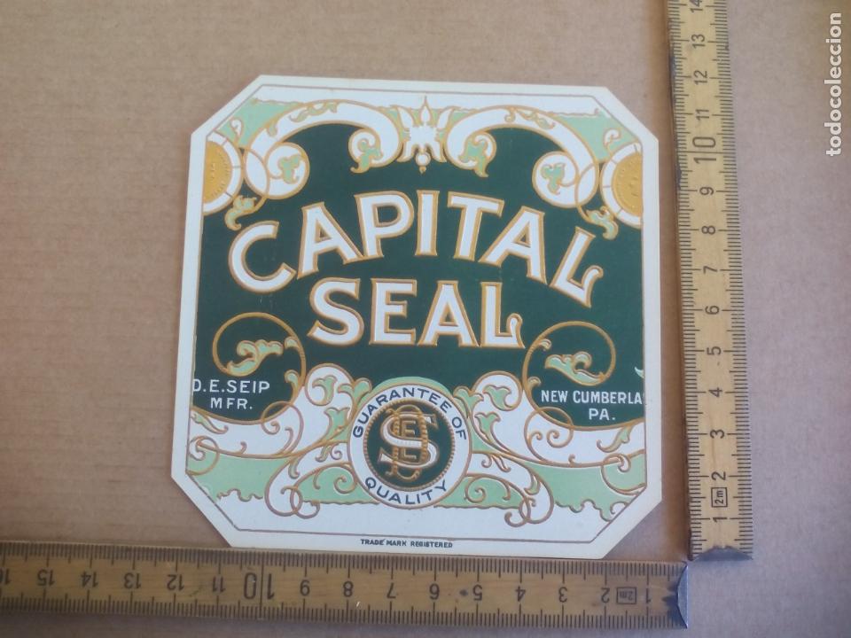 Etiquetas antiguas: CAPITAL SEAL. ANTIGUA ETIQUETA DE CAJA DE PUROS CIGARROS Cigar Box Label VITOLA