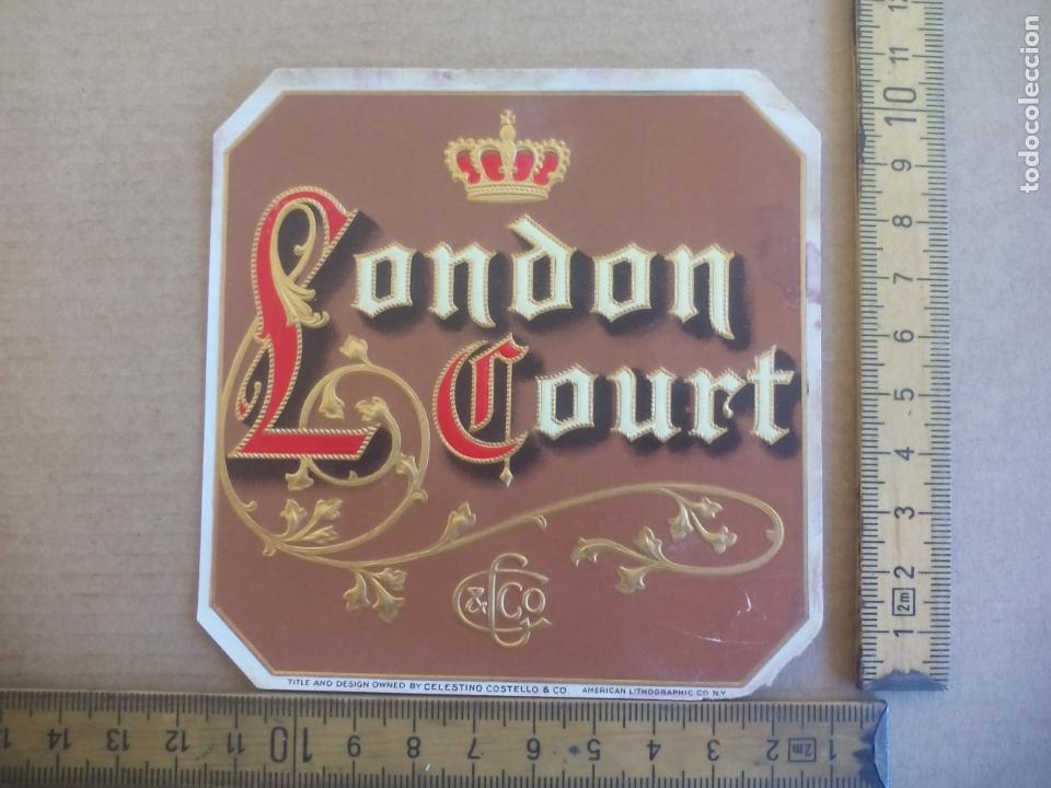 Etiquetas antiguas: LONDON COURT, CELESTINO COSTELLO. ANTIGUA ETIQUETA DE CAJA DE PUROS CIGARROS Cigar Box Label VITOLA