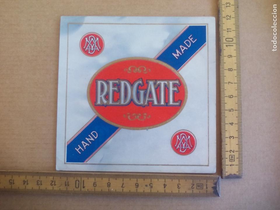 Etiquetas antiguas: REDGATE. HAND MADE. ANTIGUA ETIQUETA DE CAJA DE PUROS CIGARROS Cigar Box Label VITOLA