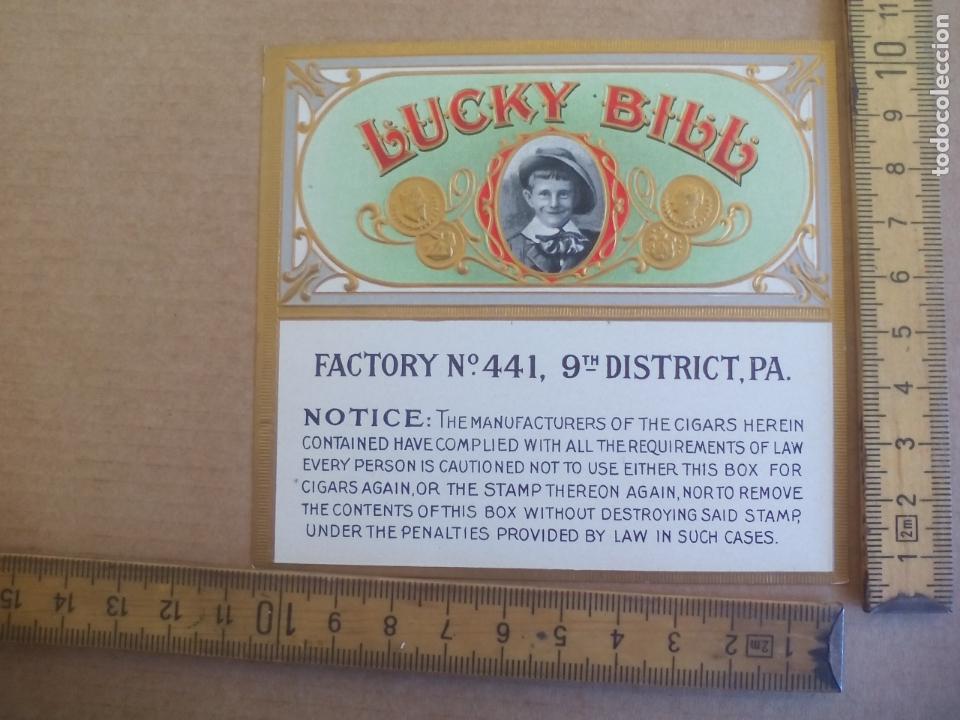 Etiquetas antiguas: LUCKY BILL. FACTORY N&ordm; 441. 9TH PA ANTIGUA ETIQUETA DE CAJA DE PUROS CIGARROS Cigar Box Label VITOLA