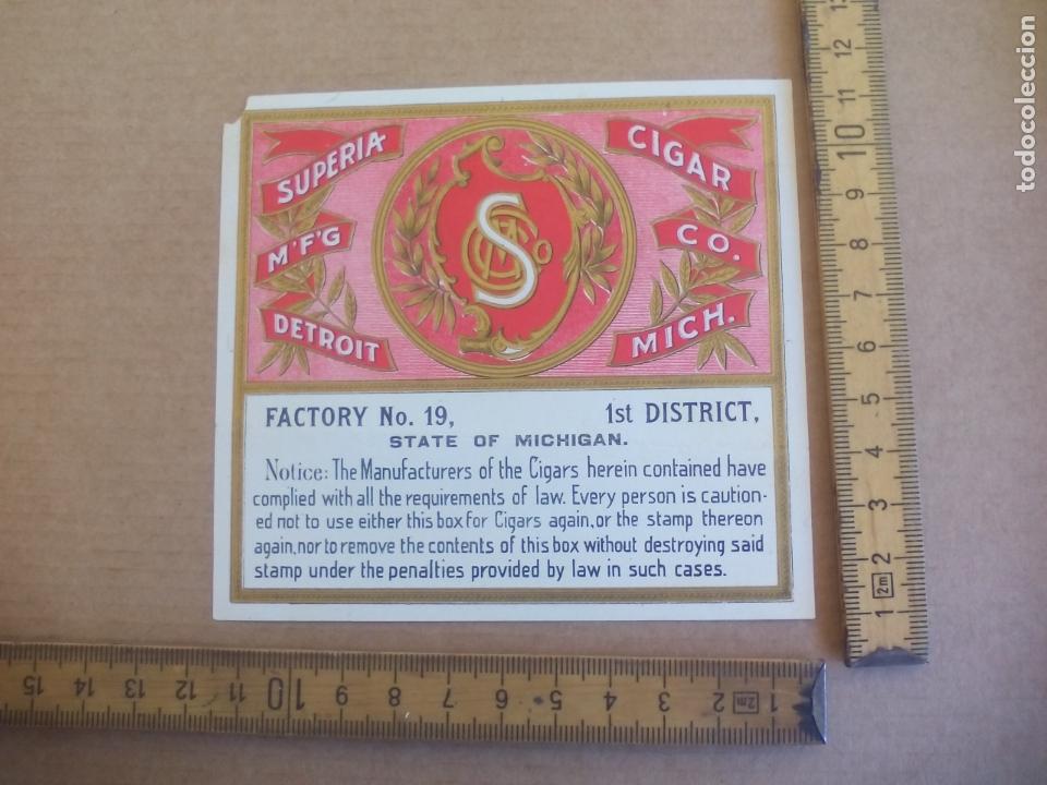 Etiquetas antiguas: SUPERIA M'F'G DETROID MICHIGAN. ANTIGUA ETIQUETA DE CAJA DE PUROS CIGARROS Cigar Box Label VITOLA
