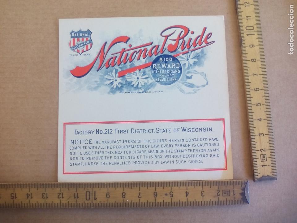 Etiquetas antiguas: NATIONAL PRIDE WISCONSIN. ANTIGUA ETIQUETA DE CAJA DE PUROS CIGARROS Cigar Box Label VITOLA
