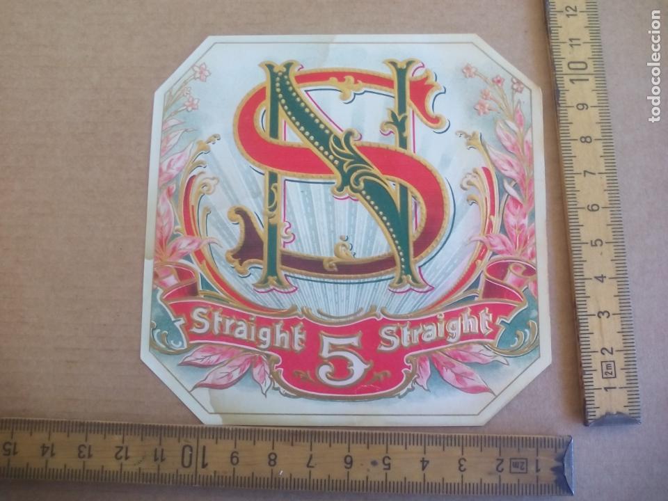 Etiquetas antiguas: STRAIGHT 5 STRIGHT NS. ANTIGUA ETIQUETA DE CAJA DE PUROS CIGARROS Cigar Box Label VITOLA