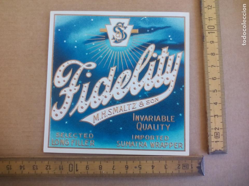 Etiquetas antiguas: FIDELITY M.H. SMALTZ & SON ANTIGUA ETIQUETA DE CAJA DE PUROS CIGARROS Cigar Box Label VITOLA