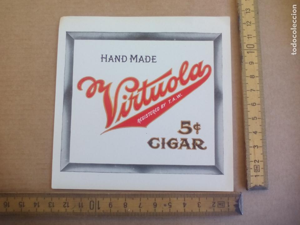 Etiquetas antiguas: VIRTUOLA. HAND MADE. ANTIGUA ETIQUETA DE CAJA DE PUROS CIGARROS Cigar Box Label VITOLA