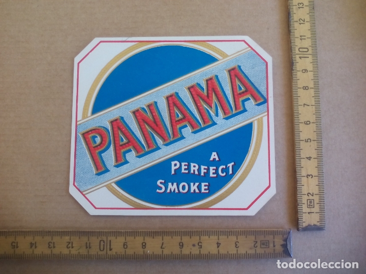 Etiquetas antiguas: PANAMA. A PERFECT SMOKE. ANTIGUA ETIQUETA DE CAJA DE PUROS CIGARROS Cigar Box Label VITOLA