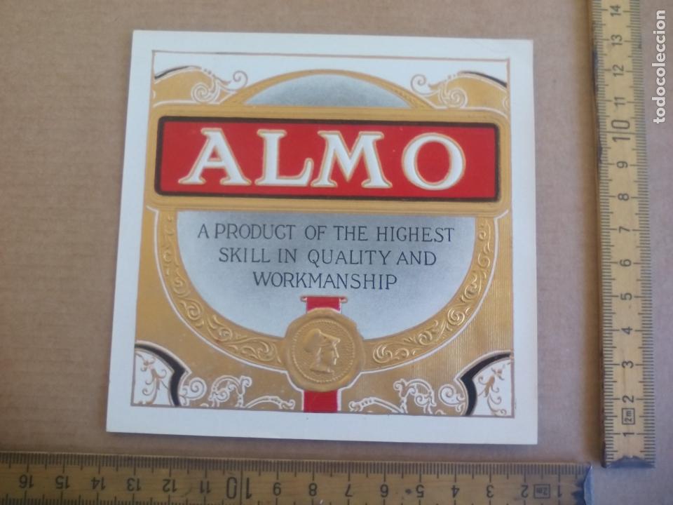 Etiquetas antiguas: ALMO. ANTIGUA ETIQUETA DE CAJA DE PUROS CIGARROS Cigar Box Label VITOLA