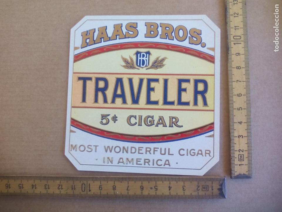 Etiquetas antiguas: TRAVELLER HAAS BROS. ANTIGUA ETIQUETA DE CAJA DE PUROS CIGARROS Cigar Box Label VITOLA