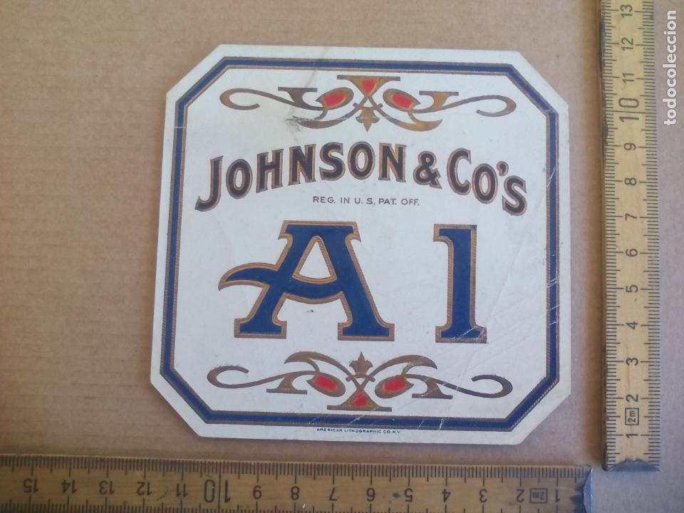 Etiquetas antiguas: JOHNSON & CO'S A1 A 1. ANTIGUA ETIQUETA DE CAJA DE PUROS CIGARROS Cigar Box Label VITOLA