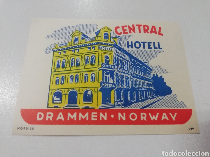 Etiquetas antiguas: ETIQUETA HOTEL CENTRAL DRAMMEN NORUEGA, LUGGAGE LABEL.