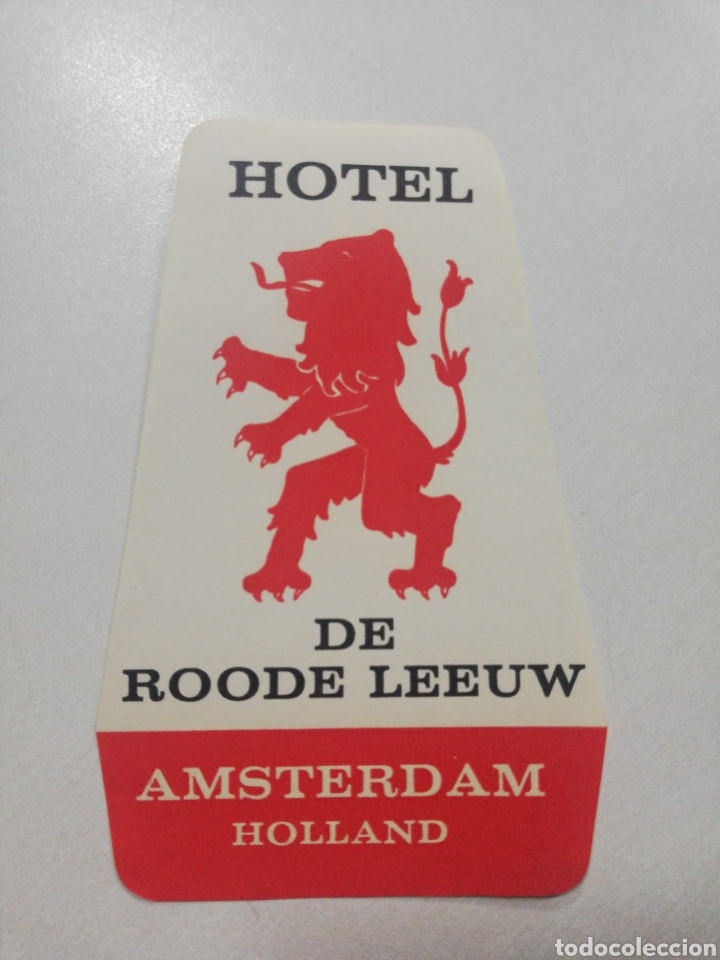 Etiquetas antiguas: ETIQUETA HOTEL DE ROODE LEEUW, AMSTERDAM HOLANDA HOLLAND LUGGAGE LABEL.