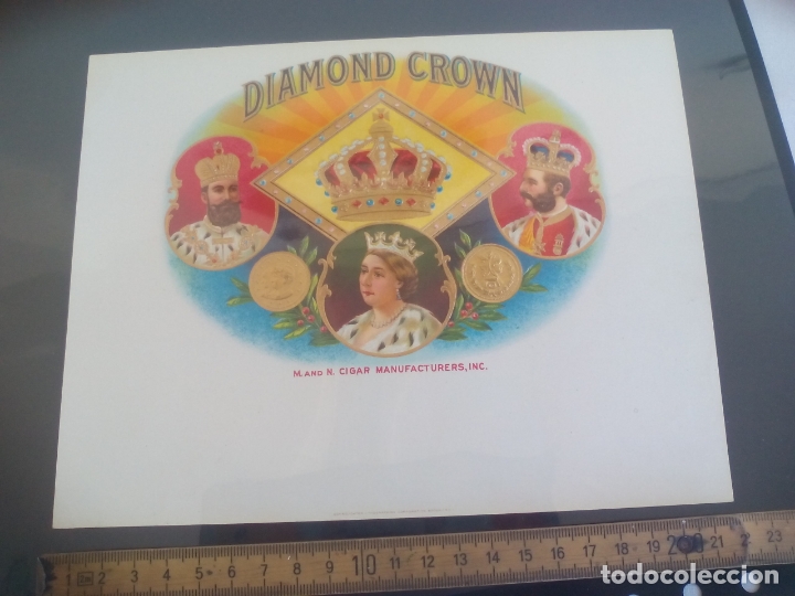 Etiquetas antiguas: DIAMOND CROWN. HABILITACI&Oacute;N ETIQUETA DE CAJA DE PUROS Cigar Box Label VITOLA