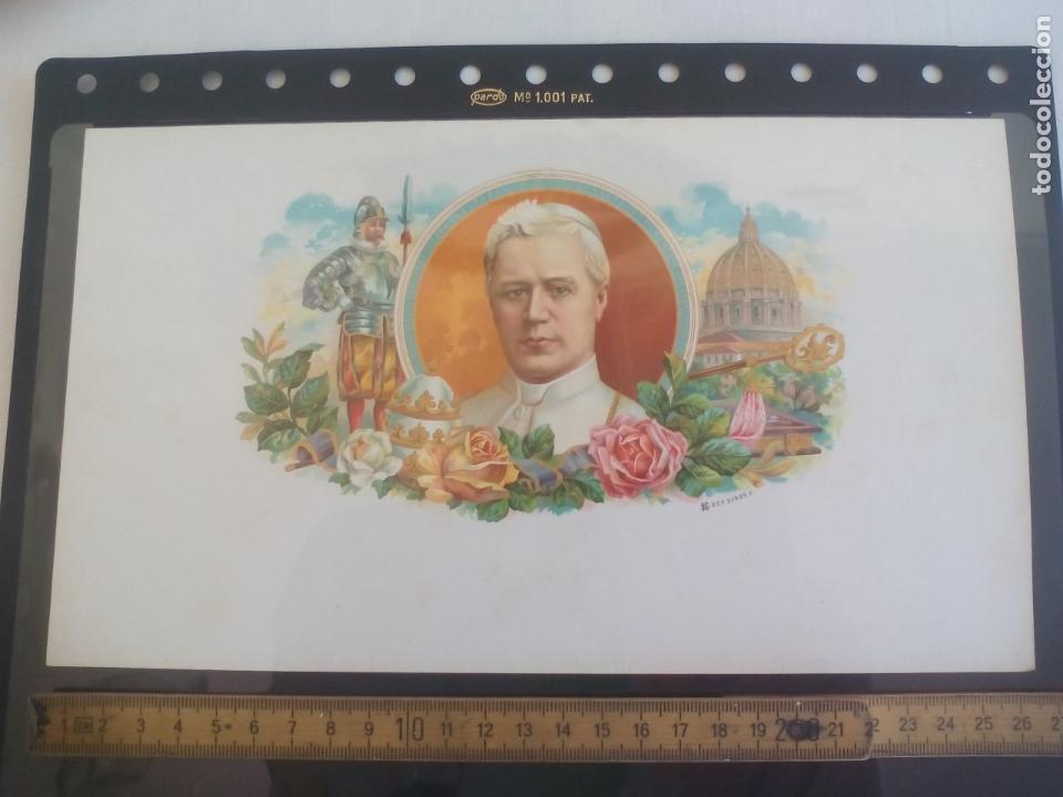 Etiquetas antiguas: PIUS X. HABILITACI&Oacute;N ETIQUETA DE CAJA DE PUROS Cigar Box Label VITOLA