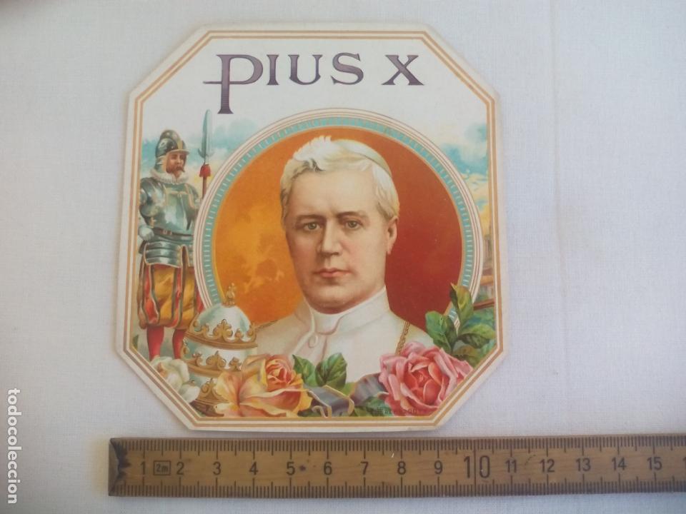 Etiquetas antiguas: PIUS X. HABILITACI&Oacute;N ETIQUETA DE CAJA DE PUROS Cigar Box Label VITOLA