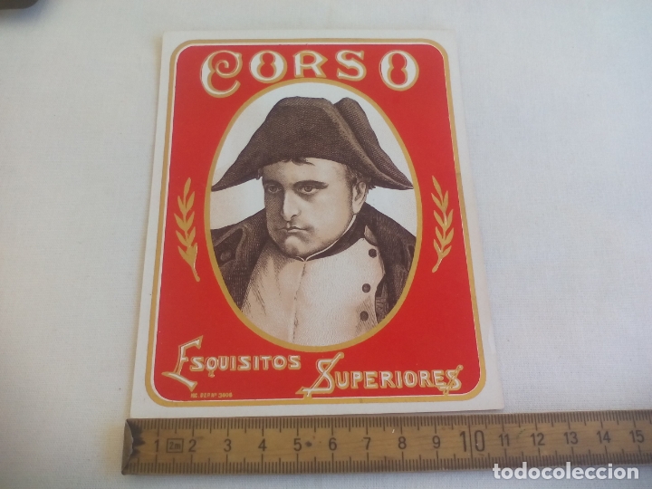 Etiquetas antiguas: CORSO EXQUISITOS SUPERIORES. HABILITACI&Oacute;N BOFETON DE CAJA DE PUROS Cigar Box Label VITOLA
