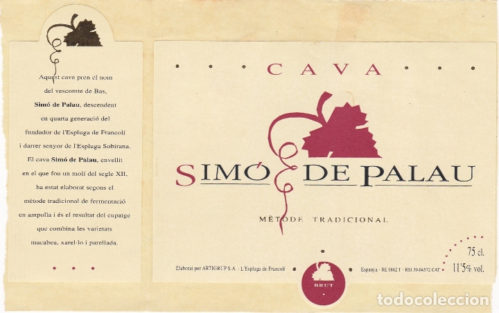 Alte Etiketten: Etiquetas vinos. Sim&oacute; de Palau. Cava. Artigrup S.A. Espa&ntilde;a