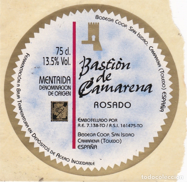Etichette antiche: Etiquetas vinos. Basti&oacute;n de Camarena. Rosado. Bodega Coop. San Isidro. Toledo. Espa&ntilde;a