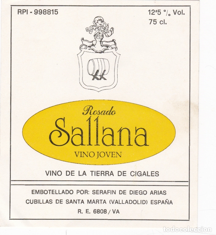 Alte Etiketten: Etiquetas vinos. Sallana. Rosado. Vino joven. Seraf&iacute;n de Diego Arias. Valladolid. Espa&ntilde;a