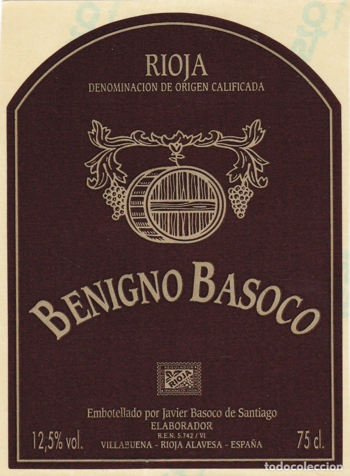 Etichette antiche: Etiquetas vinos. Benigno Basoco. Rioja. Javier Basoco de Santiago. Rioja Alavesa. Espa&ntilde;a