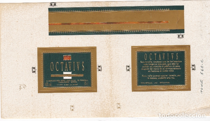 Etichette antiche: Etiquetas vinos. Octavivs.Brandy del Pened&eacute;s. Benet Jan&eacute; Palau. Tarragona. Espa&ntilde;a