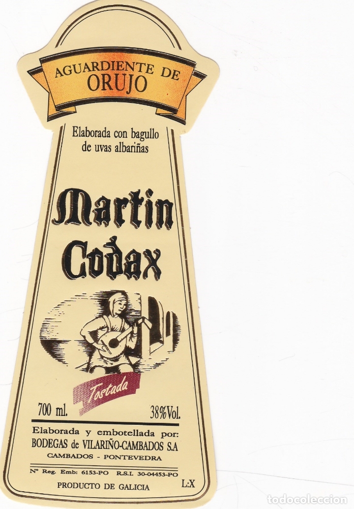 Alte Etiketten: etiquetas vinos. Martin Codax. Aguardiente de orujo Tostada. Bodegas Vilari&ntilde;o-Cambados S.A. Galicia