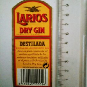 ETIQUETA GINEBRA LARIOS DRY GIN DESTILADA DISTILLED LONDON DRY GIN