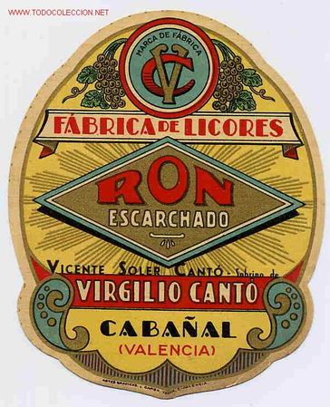 Old Labels: ETIQUETA RON ESCARCHADO VIGILIO ER 175