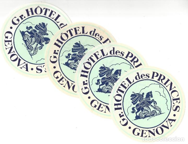 Etiquetas antiguas: LOTE DE 4 ETIQUETAS- GR. H&Ocirc;TEL DES PRINCES. GENOVA- ITALIA