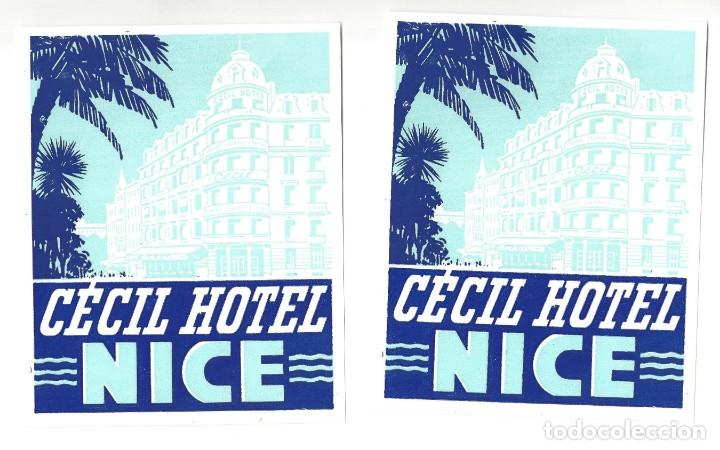 Etiquetas antiguas: LOTE DE 2 ETIQUETAS- C&Eacute;CIL HOTEL. NICE. NIZA- FRANCIA