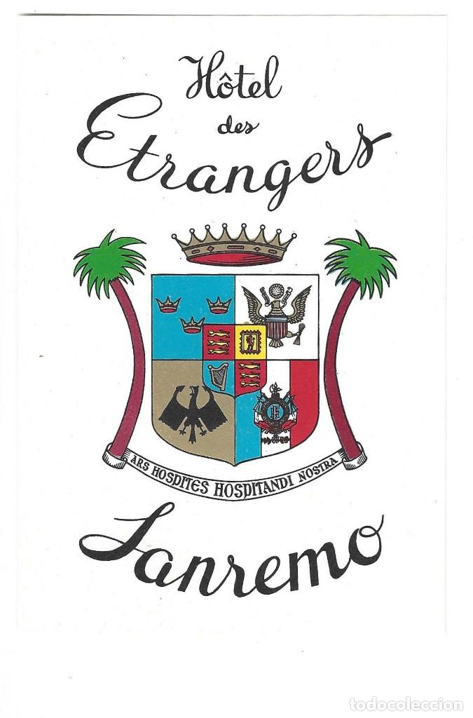 Etiquetas antiguas: ETIQUETA- H&Ocirc;TEL DES ETRANGERS. SANREMO. SAN REMO- ITALIA