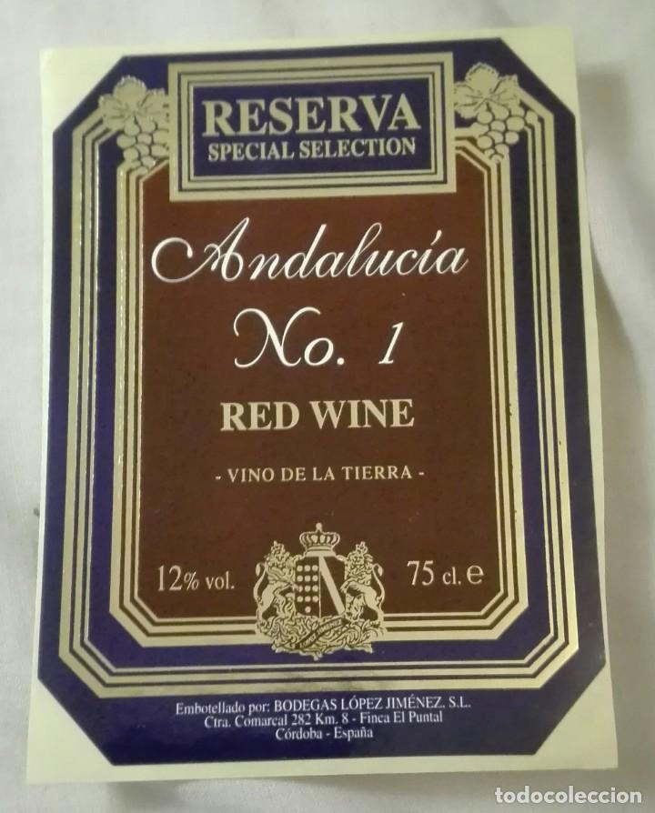 Etiquetas antiguas: -75461 ETIQUETA VINO ROJO ANDALUCIA, RESERVA ESPECIAL, CORDOBA