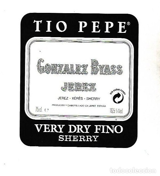 Old Labels: ETIQUETA DE VINO. GONZALEZ BYASS JEREZ. VERY DRY FINO SHERRY